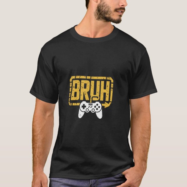 Bruh Retro Gaming Controller Graphic T-Shirt (Front)