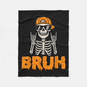 Bruh Rocker Skeleton Funny Halloween Costume Men B Fleece Blanket