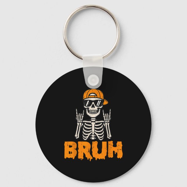 Bruh Rocker Skeleton Funny Halloween Costume Men B Key Ring (Front)