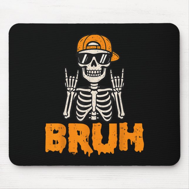 Bruh Rocker Skeleton Funny Halloween Costume Men B Mouse Pad (Front)