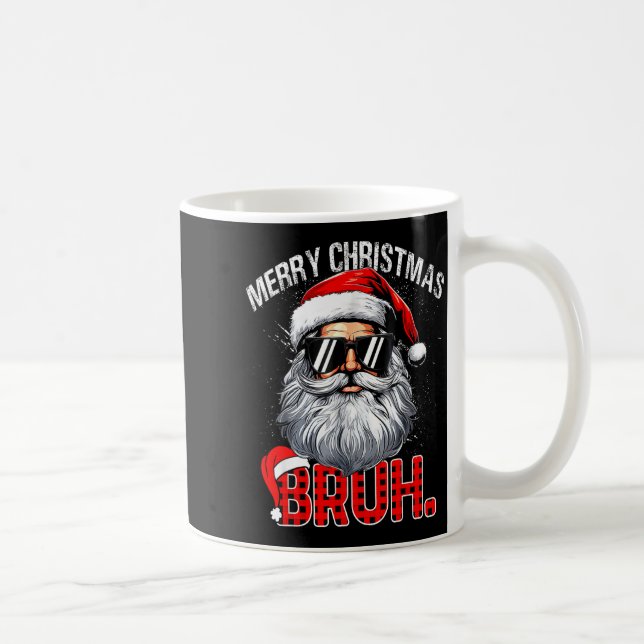 Bruh Santa Hat Funny Christmas Red Plaid Men Boys  Coffee Mug (Right)