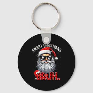 Bruh Santa Hat Funny Christmas Red Plaid Men Boys Key Ring