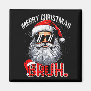 Bruh Santa Hat Funny Christmas Red Plaid Men Boys Magnet