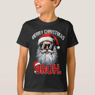 Bruh Santa Hat Funny Christmas Red Plaid Men Boys T-Shirt