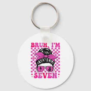 Bruh seven 7 7th birthday girls groovy 7 years old key ring