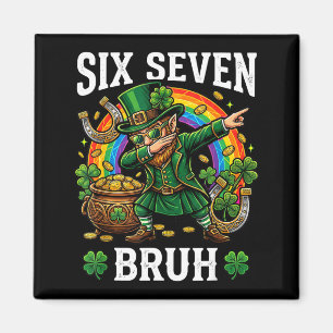 Bruh six seven dabbing leprechaun st patricks day magnet