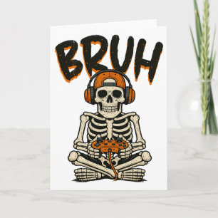 Bruh Skeleton Gamer Funny Halloween Video Gaming B Card