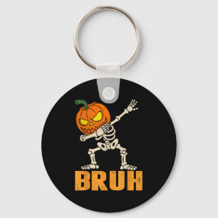 Bruh Skeleton Halloween Dabbing Boys Pumpkin Jack Key Ring