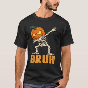 Bruh Skeleton Halloween Dabbing Boys Pumpkin Jack T-Shirt