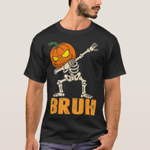 Bruh Skeleton Halloween Dabbing Boys Pumpkin T-Shirt