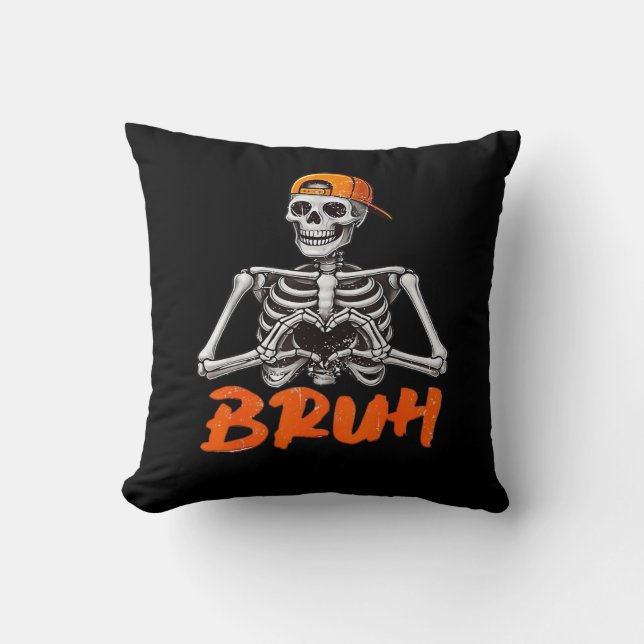 Bruh Skeleton Hand Heart Halloween Costumes Men Cl Cushion (Front)