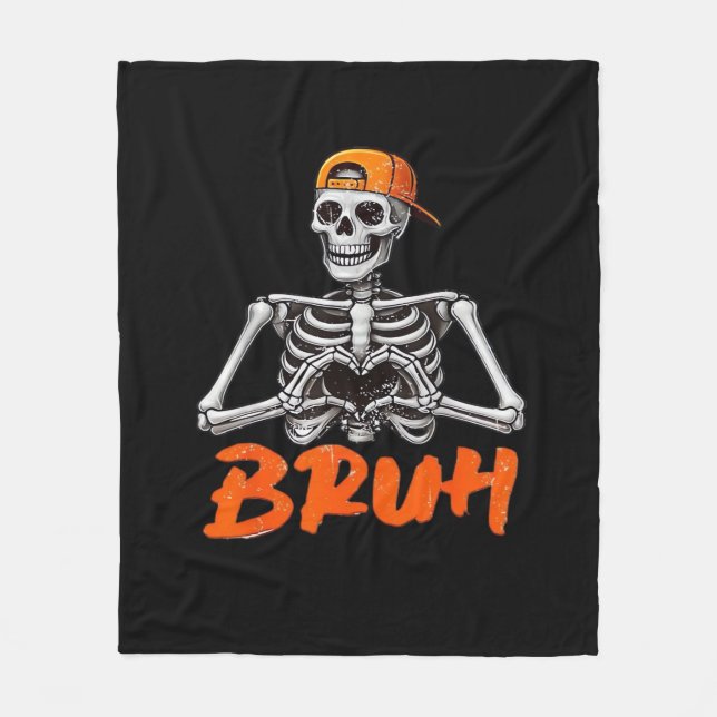 Bruh Skeleton Hand Heart Halloween Costumes Men Cl Fleece Blanket (Front)