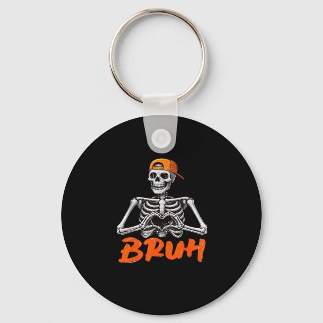 Bruh Skeleton Hand Heart Halloween Costumes Men Cl Key Ring (Front)