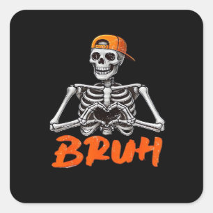 Bruh Skeleton Hand Heart Halloween Costumes Men Cl Square Sticker