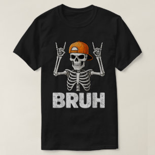 Bruh Skeleton Rock On Funny Halloween Shirt