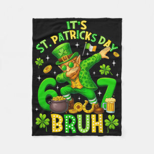 Bruh St Patricks Day Meme Six Seven Dabbing Leprec Fleece Blanket