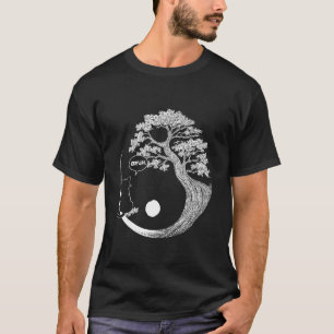 Bruh Tree Life Yin Yang Moon Pet Cat Black Bonsai T-Shirt