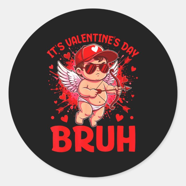 Bruh Valentines Day Boys Kids Funny Heart Valentin Classic Round Sticker (Front)