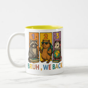 Bruh We Back Racoon Capybara Opossum School Bac Two-Tone Coffee Mug