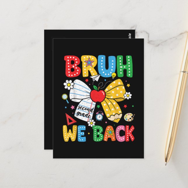 Bruh We Back Second 2nd Grade Back to School Postcard (Front/Back In Situ)