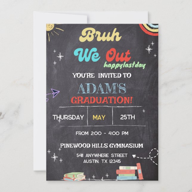 Bruh We Out Chalkboard pre k Graduation  Invitation (Front)
