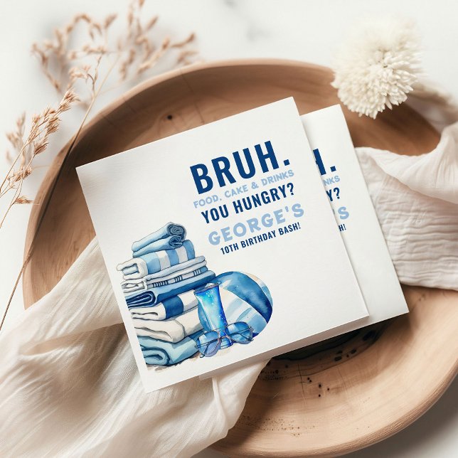 BRUH.. You Hungry Blue Pool Party Boy Birthday  Napkin (Creator Uploaded)