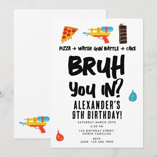 Bruh, You In? Boy Teenager Birthday Summer Games Invitation (Front/Back)