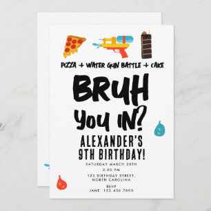 Bruh, You In? Boy Teenager Birthday Summer Games Invitation
