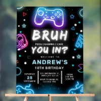 BRUH YOU IN? Neon Gamer Birthday Invitation