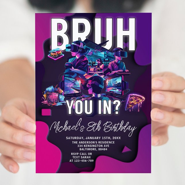 Bruh You In Video Game Neon Gamer Birthday Party Invitation (Creator Uploaded)