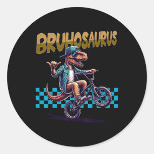 Bruhosaurus T-rex Dinosaur Riding Bmx Bike - Boys  Classic Round Sticker