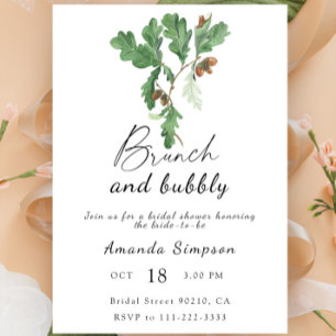 Brunch and bubbly Acorn branch bridal shower Invitation