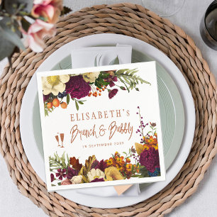 Brunch and bubbly autumn fall floral bridal shower napkin