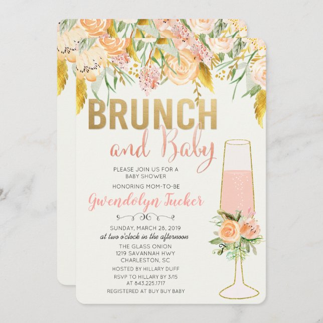 Brunch and Bubbly Baby Shower Invitation (Front/Back)