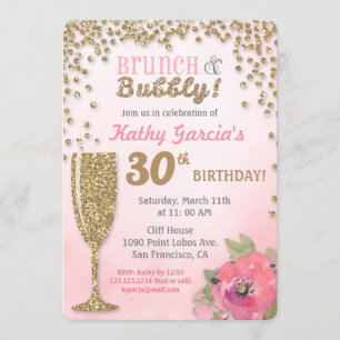 Brunch and Bubbly Birthday Glitter Invitation