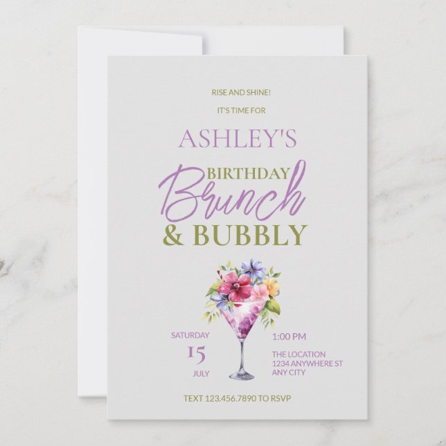 Brunch and Bubbly Birthday Invitation (Front)