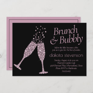 Brunch and Bubbly   Black and Millennial Pink Invitation