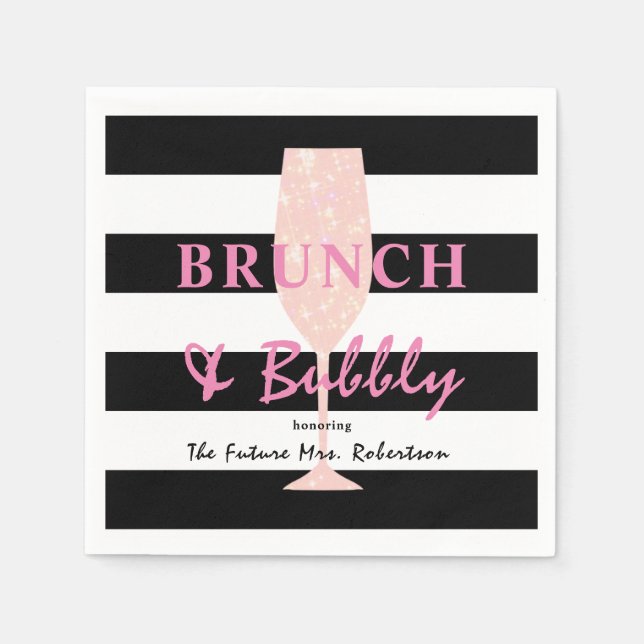 Brunch and Bubbly Black and white Stripe | Pink Napkin (Front)