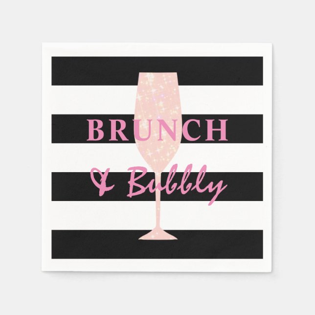 Brunch and Bubbly Black and white Stripe | Pink Napkin (Front)