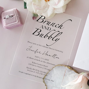 Brunch and Bubbly   Black & White Bridal Shower Acrylic Invitations