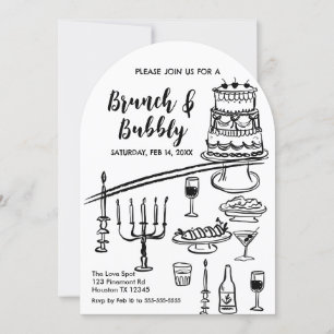 Brunch and Bubbly black & white Party Invitation
