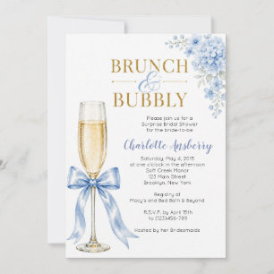 Brunch and Bubbly Blue Bow Bridal Shower Invitation