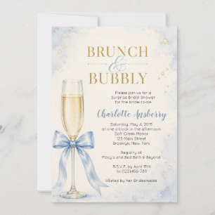 Brunch and Bubbly Blue Bow Bridal Shower Invitation
