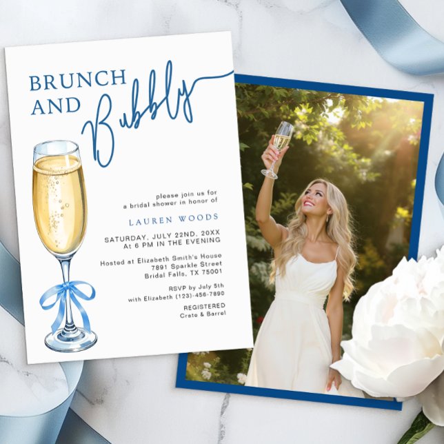 Brunch and Bubbly Blue Bridal Shower Invite (Bridal Shower Invite)