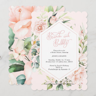 Brunch and bubbly blush chic watercolor floral invitation