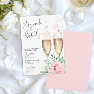 Brunch And Bubbly Blush Pink Floral Bridal Shower Invitation