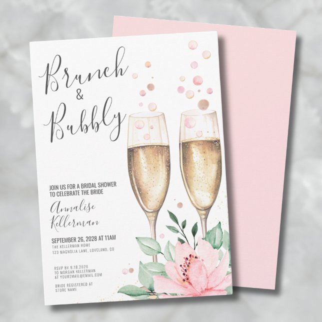 Brunch And Bubbly Blush Pink Floral Bridal Shower Invitation (Brunch And Bubbly Blush Pink Floral Bridal Shower Invitation)