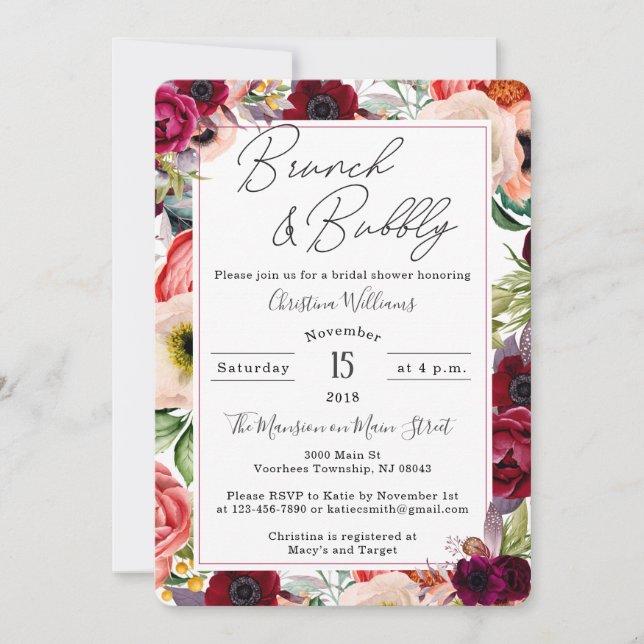 Brunch and Bubbly Boho Bridal Shower Invitations (Front)