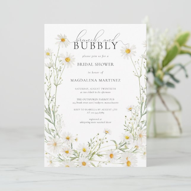 Brunch and Bubbly Boho Daisy Bridal Shower Invitation (Standing Front)