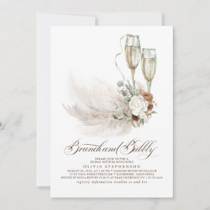 Brunch and Bubbly Boho Pampas Grass Bridal Shower Invitation